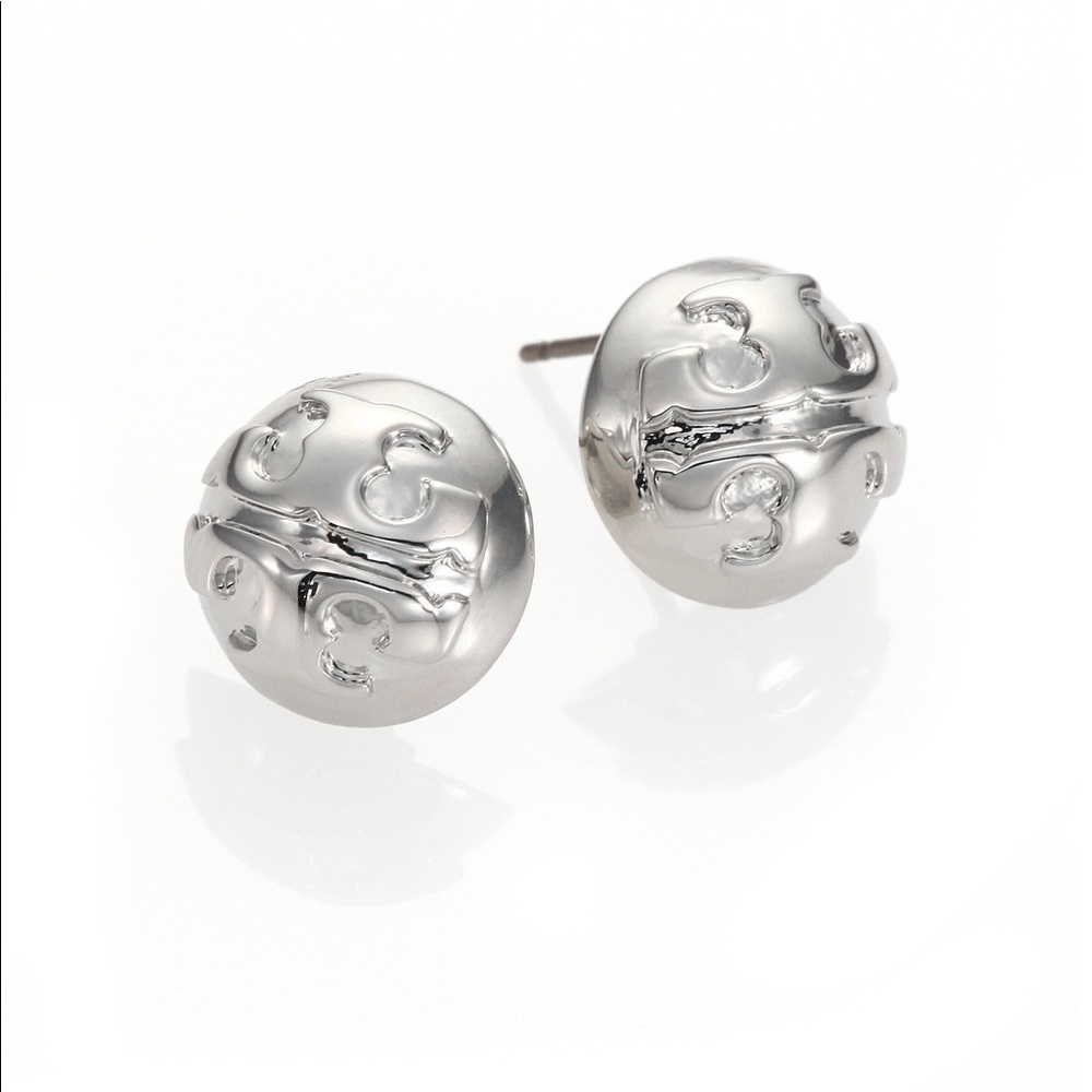 Tory Burch Silver Medallion Dome Stud Earrings